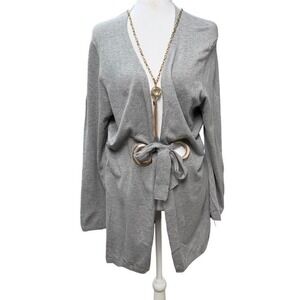 Cocobleu Gray Tie Front Longline Cardigan Womens Large Chic Minimalist Career